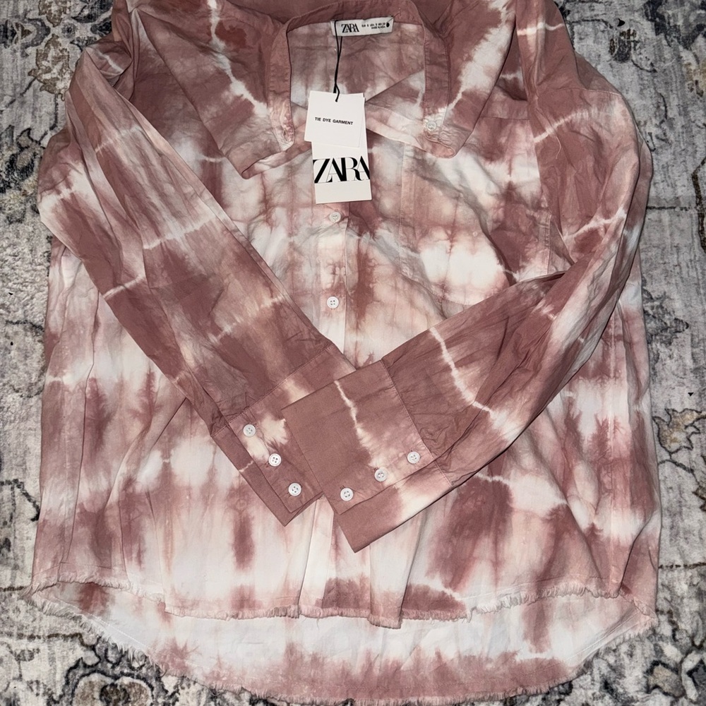Zara Pink and White Tie-Dye Shirt - Picture 3 of 4